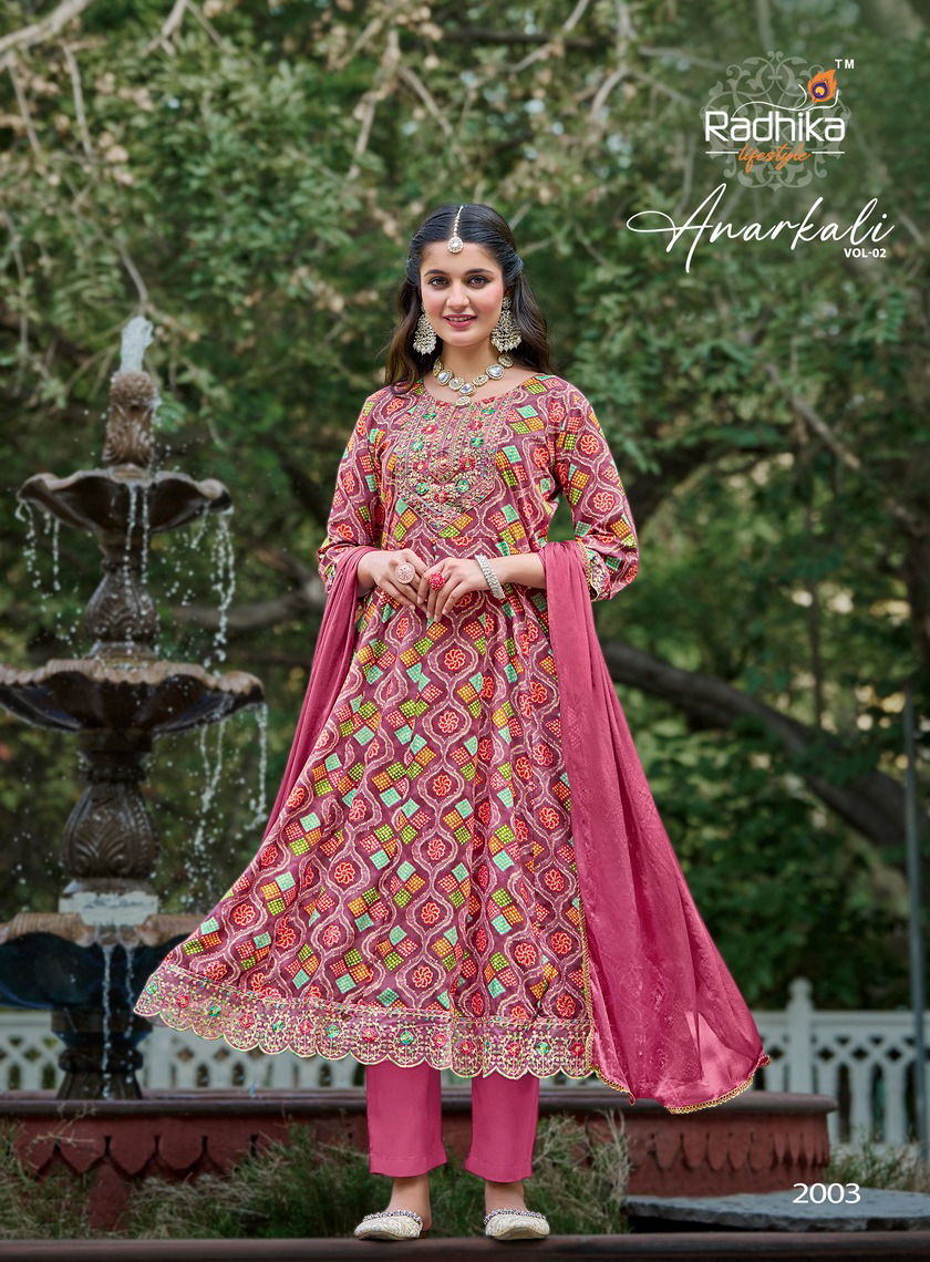 Anarkali Vol 2 By Radhika Rayon Printed Kurti With Bottom Dupatta Wholesale Online
